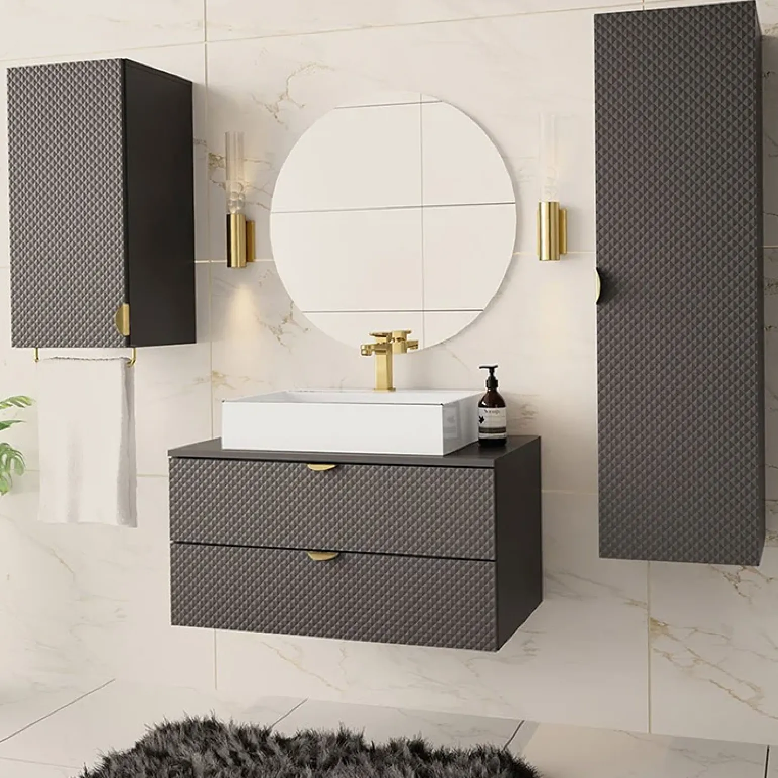 Mobile bagno sospeso 80cm con colonna e pensile grigio Hakone