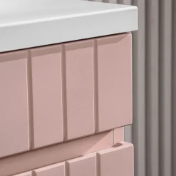 Mobile bagno sospeso 60cm cannettato con lavabo, colonna e specchio rosa Autentic