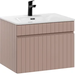 Mobile bagno sospeso 60cm cannettato con lavabo 1 cassettone rosa Autentic