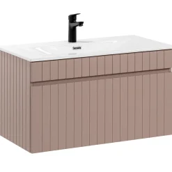 Mobile bagno sospeso 80cm cannettato con lavabo 1 cassettone rosa Autentic