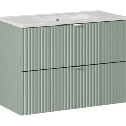 Mobile bagno sospeso 80cm cannettato con lavabo 2 cassetti verde salvia Greeny