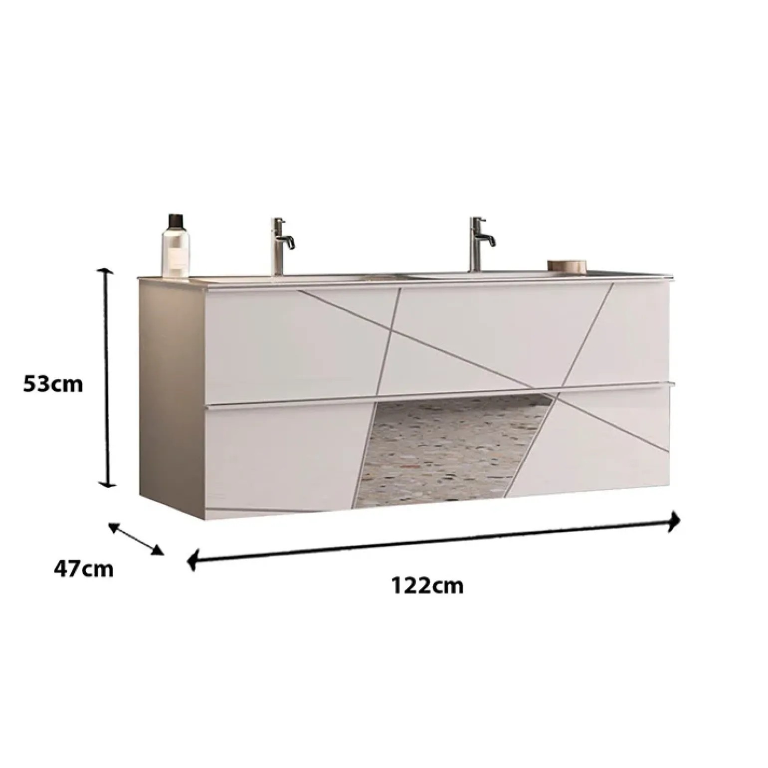 Mobile bagno sospeso 120cm con doppio lavabo e specchio bianco lucido specchi Olimpo