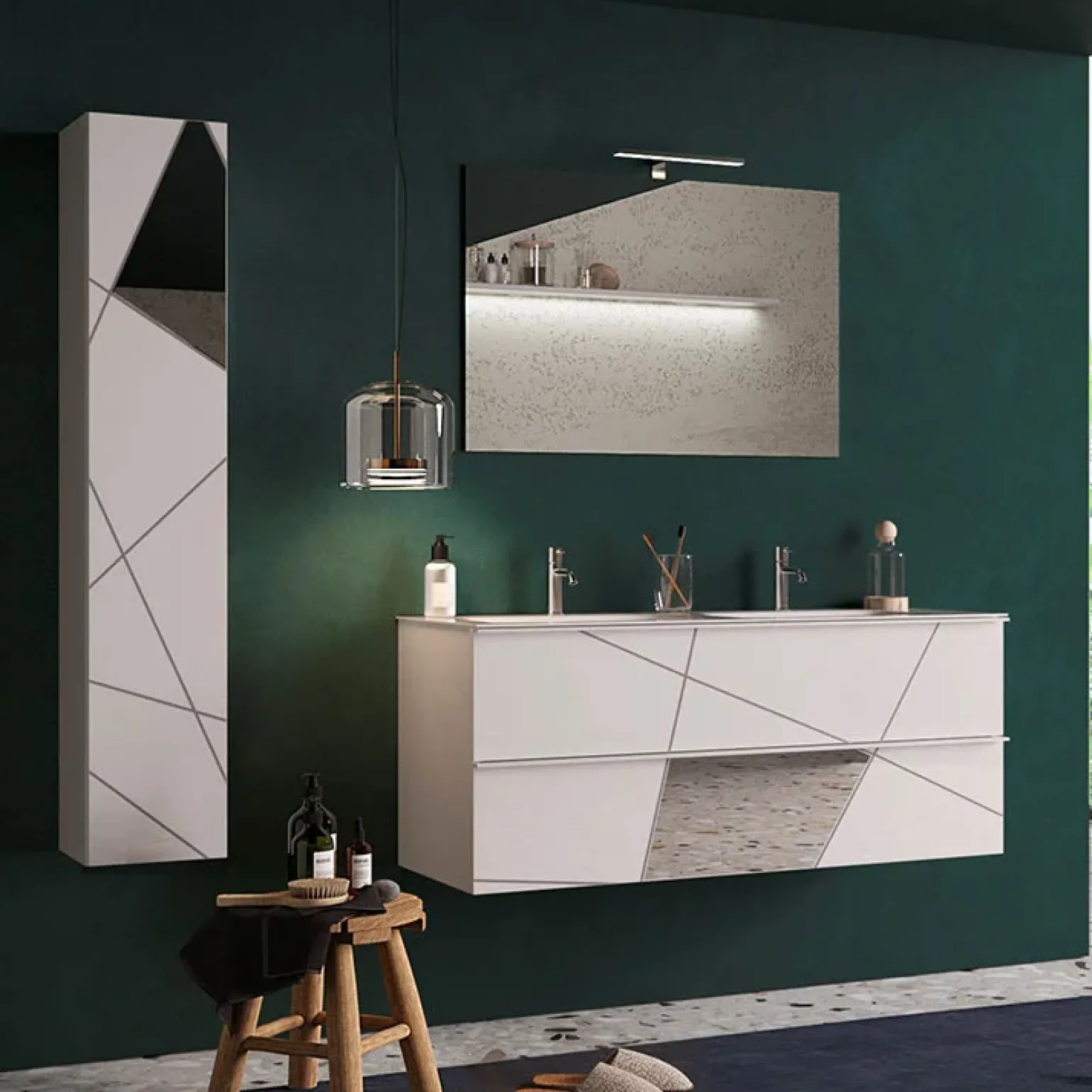 Mobile bagno sospeso 120cm con doppio lavabo e specchio bianco lucido specchi Olimpo
