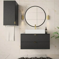 Mobile bagno sospeso 80cm con pensile nero Hakone 3