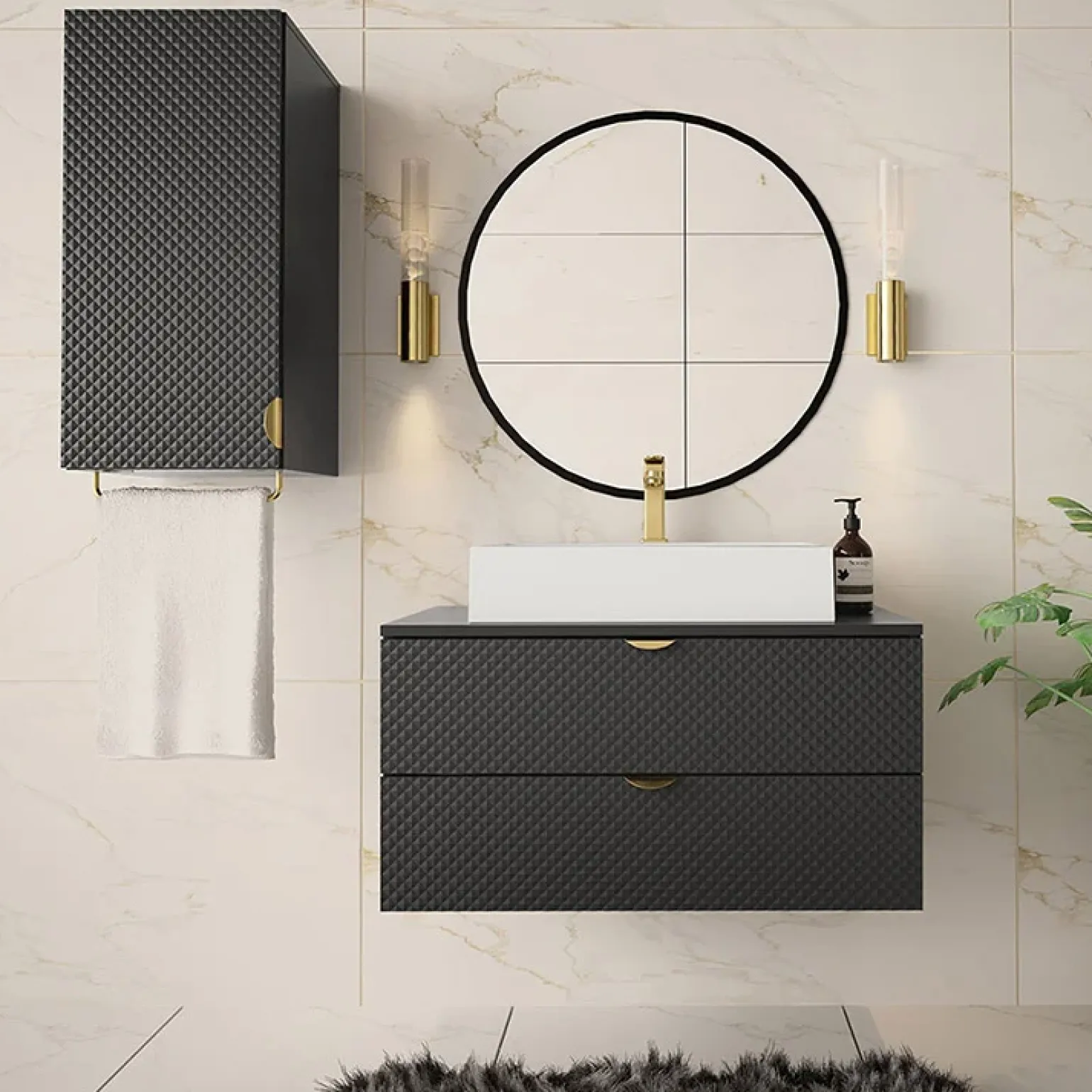 Mobile bagno sospeso 80cm con pensile nero Hakone 3