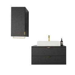 Mobile bagno sospeso 80cm con pensile nero Hakone 3