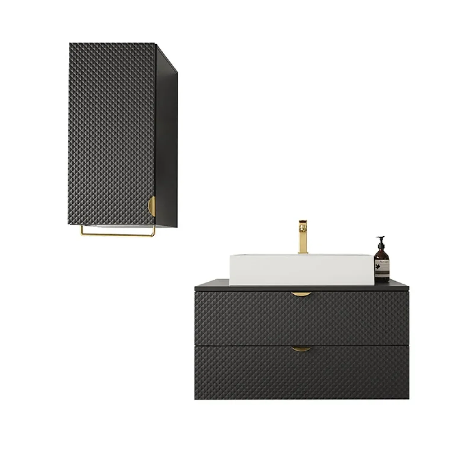 Mobile bagno sospeso 80cm con pensile nero Hakone 3