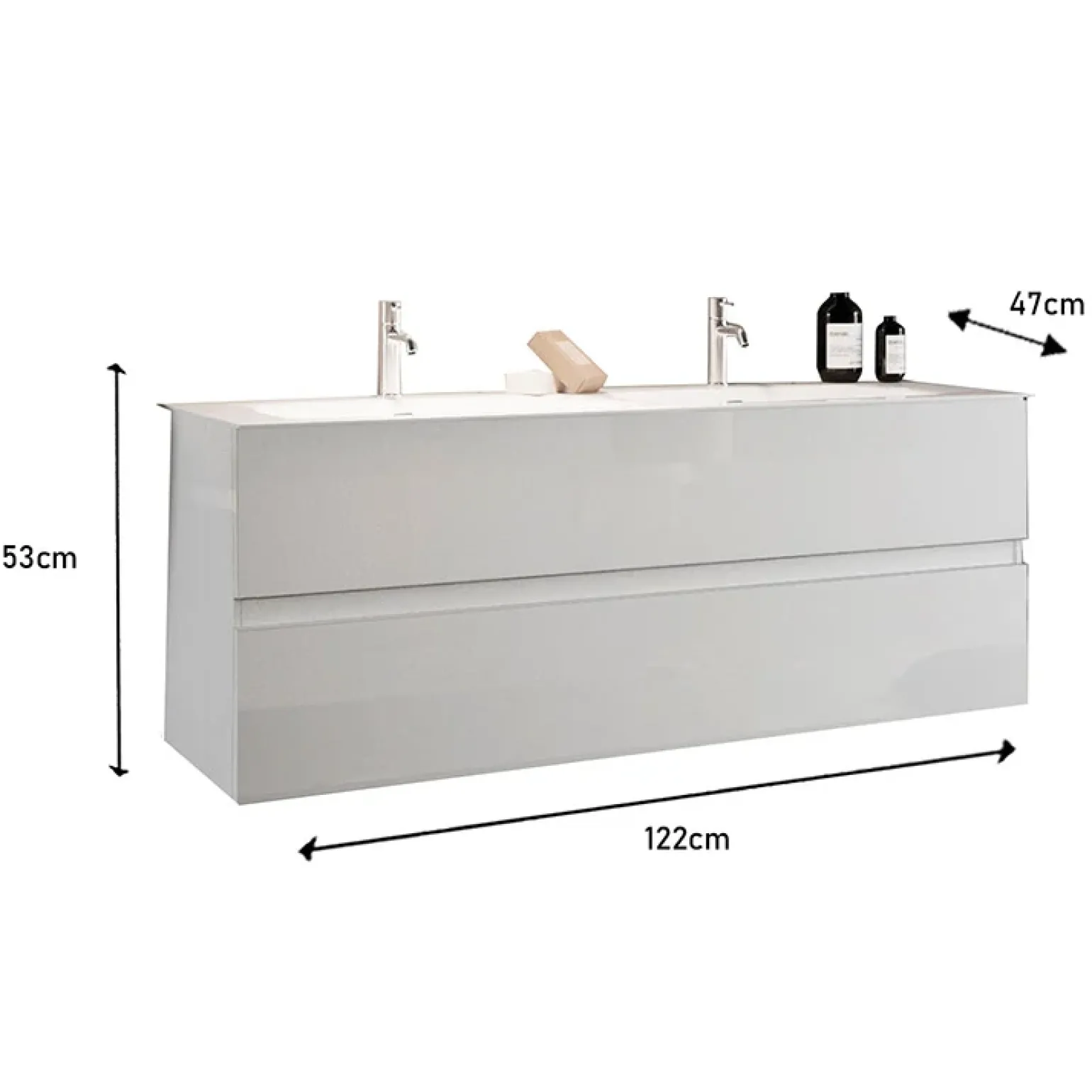 Mobile bagno sospeso 120cm con doppio lavabo e specchio bianco lucido Moon