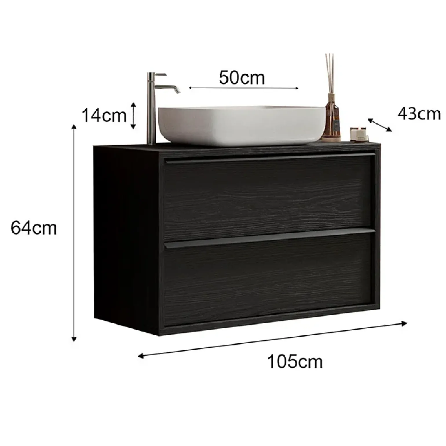 Mobile bagno sospeso 105cm con lavabo 2 cassetti nero frassinato Absolut