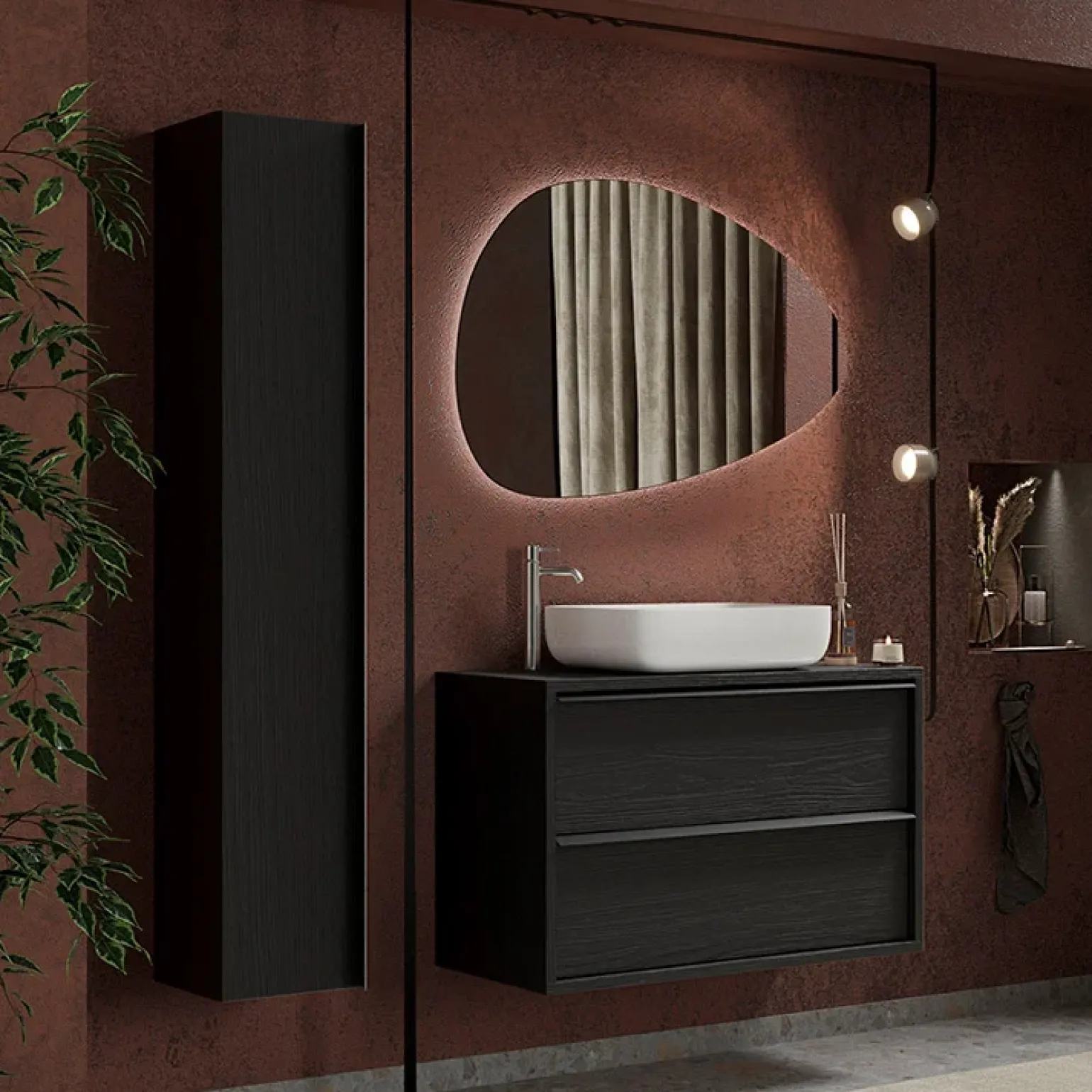 Mobile bagno sospeso 105cm con lavabo 2 cassetti nero frassinato Absolut
