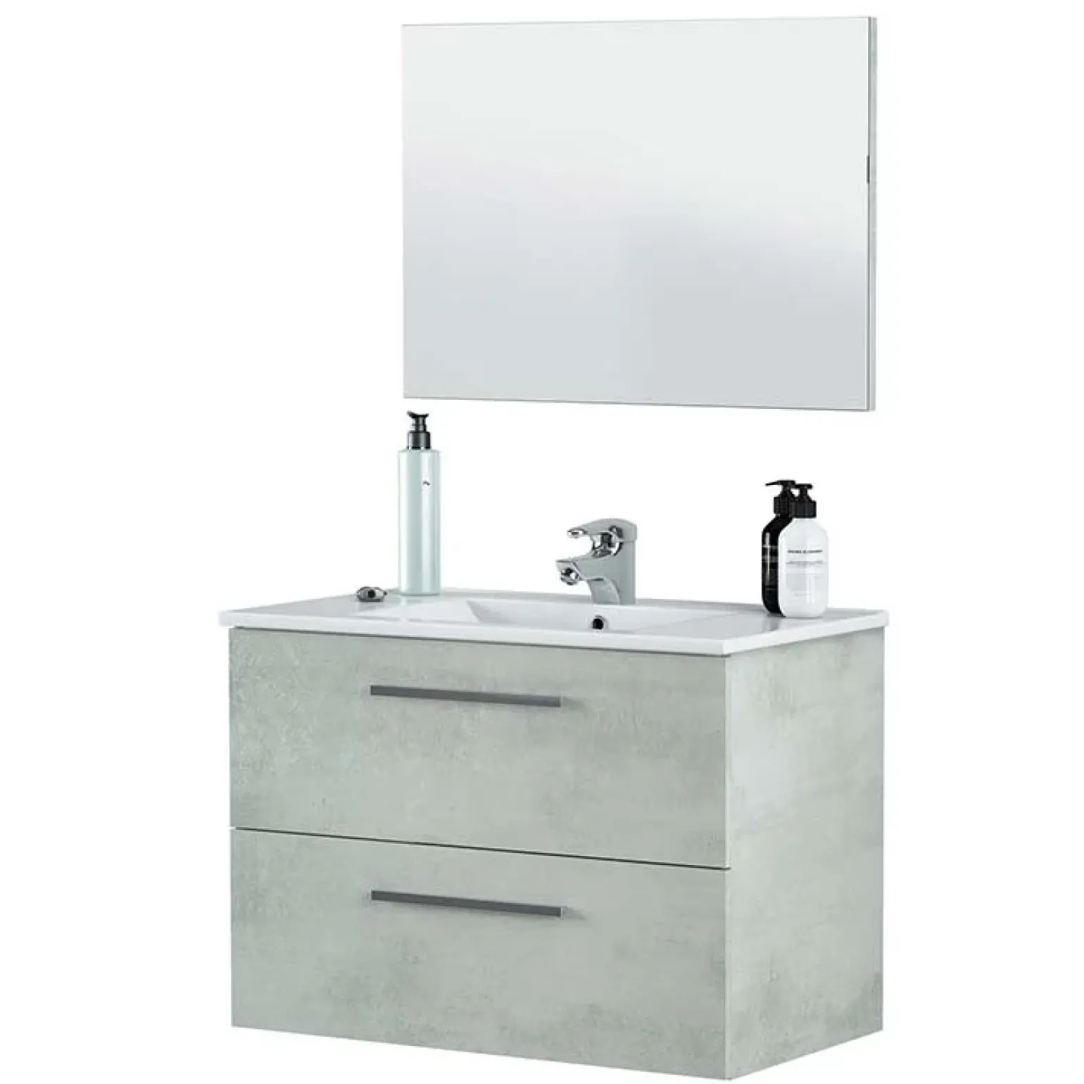 Mobile bagno sospeso 80cm con lavabo e specchio cemento bianco Oscar
