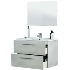 Mobile bagno sospeso 80cm con lavabo e specchio cemento bianco Oscar