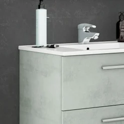 Mobile bagno sospeso 80cm con lavabo e specchio cemento bianco Oscar