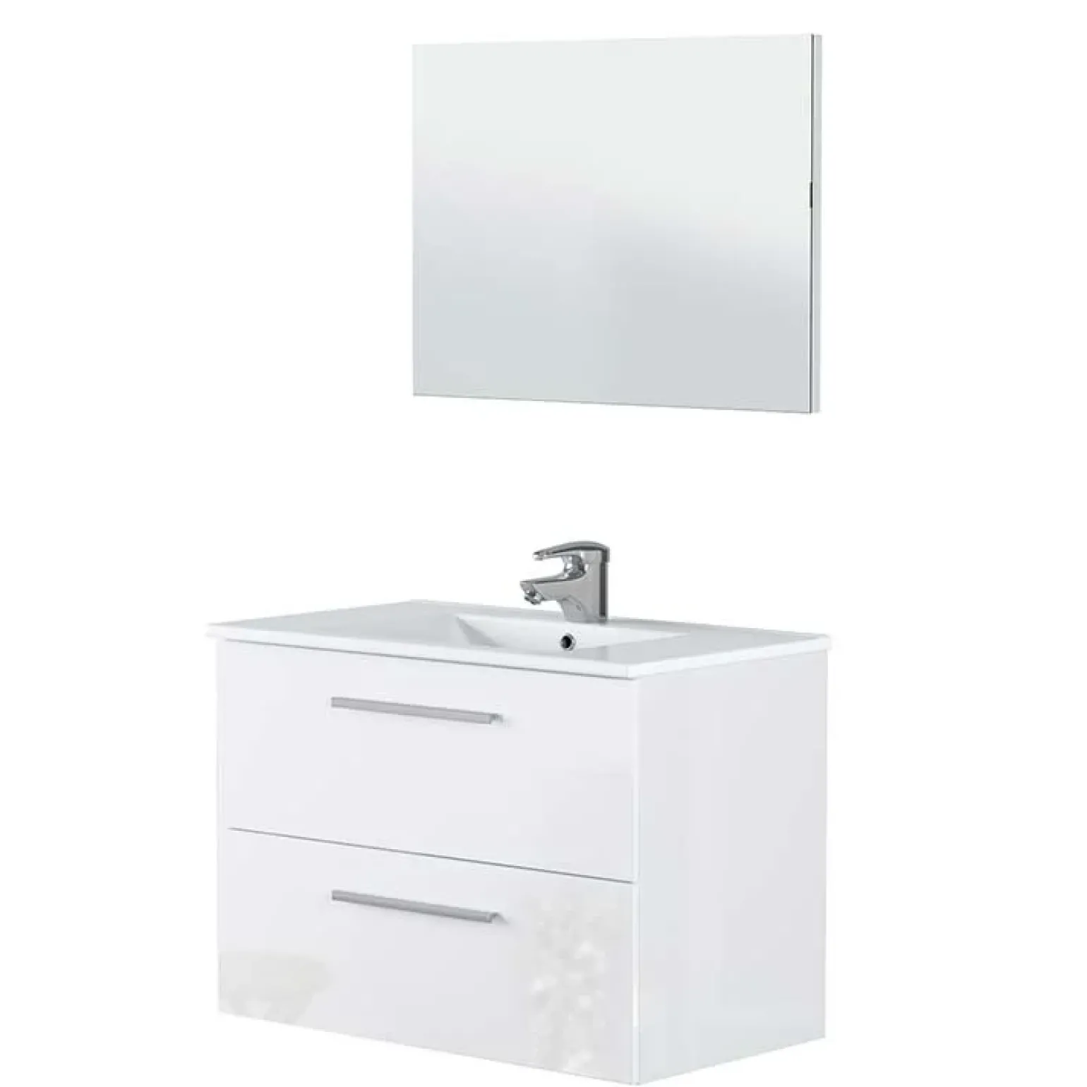 Mobile bagno sospeso 80cm con lavabo e specchio bianco lucido Elton