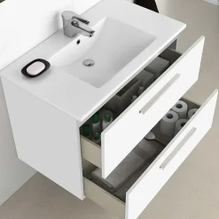 Mobile bagno sospeso 80cm con lavabo e specchio bianco lucido Elton