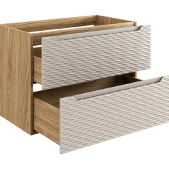 Mobile bagno sospeso 120cm con lavabo, specchio, colonna e 3 pensili beige rovere Swim