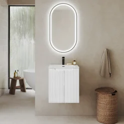 Mobile bagno sospeso 50cm cannettato con lavabo 2 ante bianco Cleany