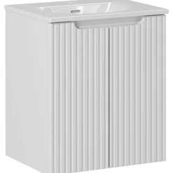 Mobile bagno sospeso 50cm cannettato con lavabo 2 ante bianco Cleany