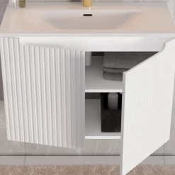 Mobile bagno sospeso 60cm cannettato con lavabo 2 ante bianco Cleany