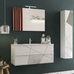 Mobile bagno sospeso 100cm con lavabo e specchio bianco lucido specchi Olimpo