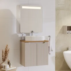Mobile bagno sospeso 60cm cannettato 2 ante beige rovere Cleany
