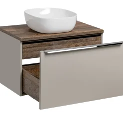 Mobile bagno sospeso 80cm con lavabo, mobile specchio e colonna grigio quercia Serif