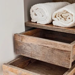 Mobile bagno sospeso 80cm con lavabo, mobile specchio e colonna grigio quercia Serif