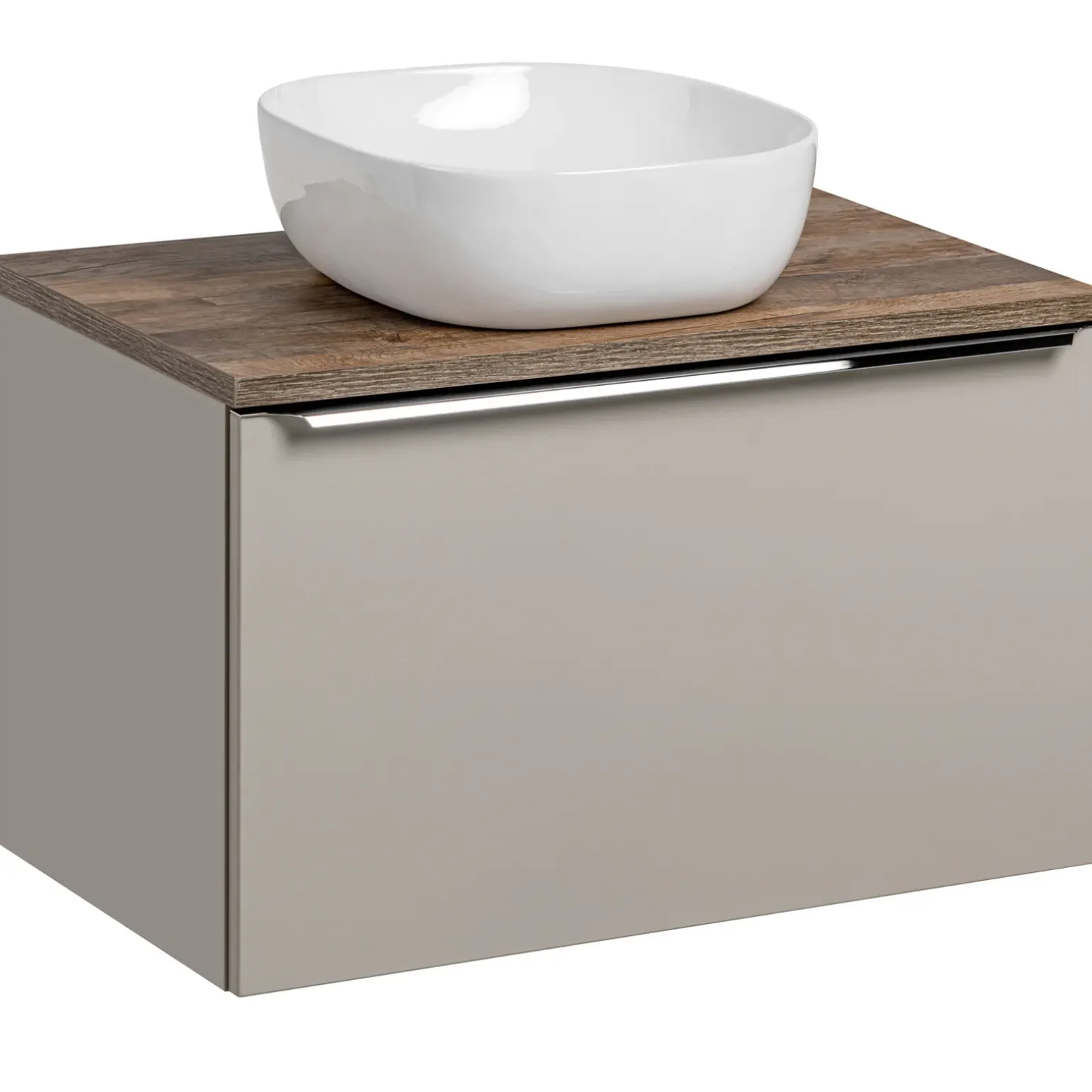 Mobile bagno sospeso 80cm con lavabo, mobile specchio e colonna grigio quercia Serif