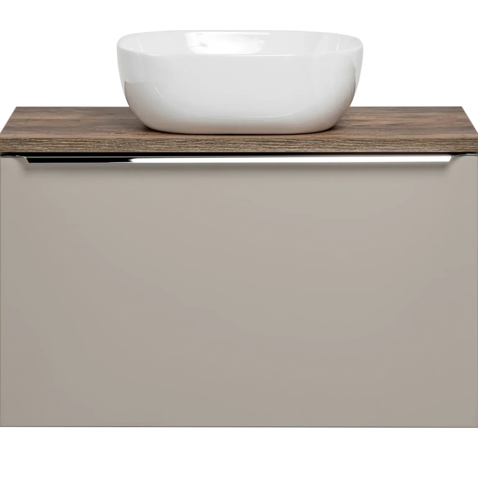 Mobile bagno sospeso 80cm con lavabo, mobile specchio e colonna grigio quercia Serif