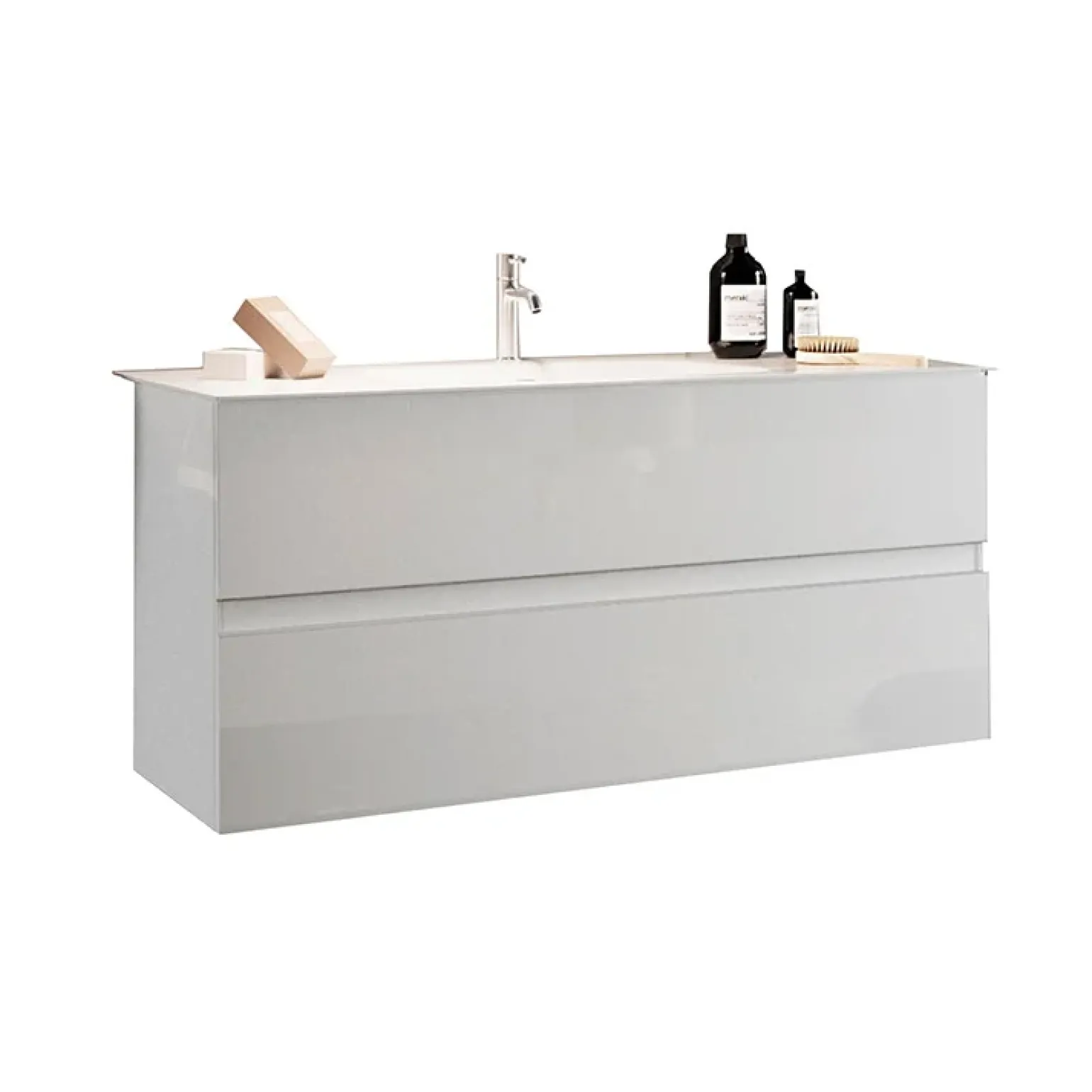 Mobile bagno sospeso 100cm con lavabo 2 cassetti bianco lucido Moon