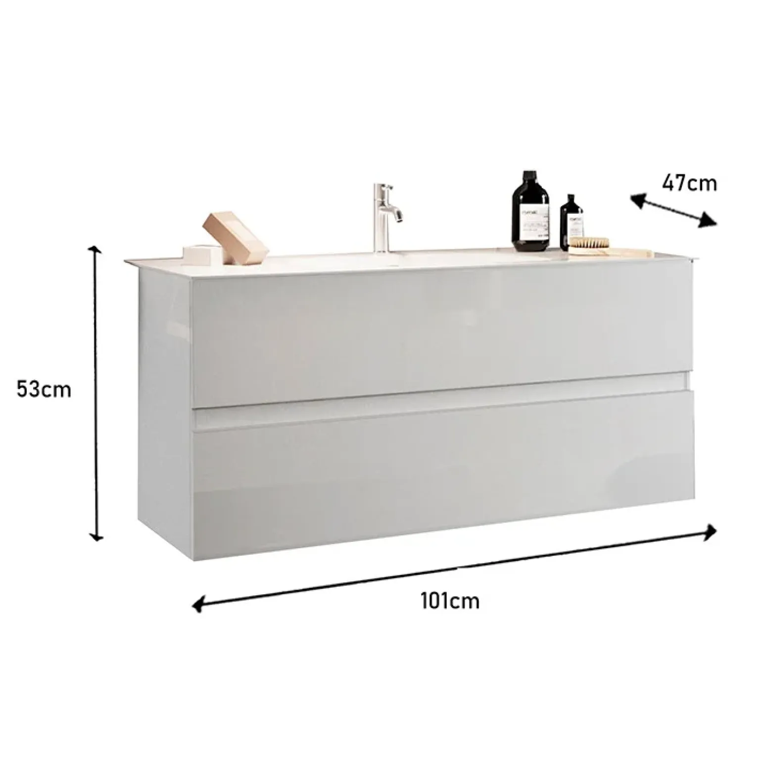Mobile bagno sospeso 100cm con lavabo 2 cassetti bianco lucido Moon