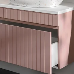 Mobile bagno sospeso 80cm cannettato con lavabo da incasso, colonna e specchio rosa Autentic