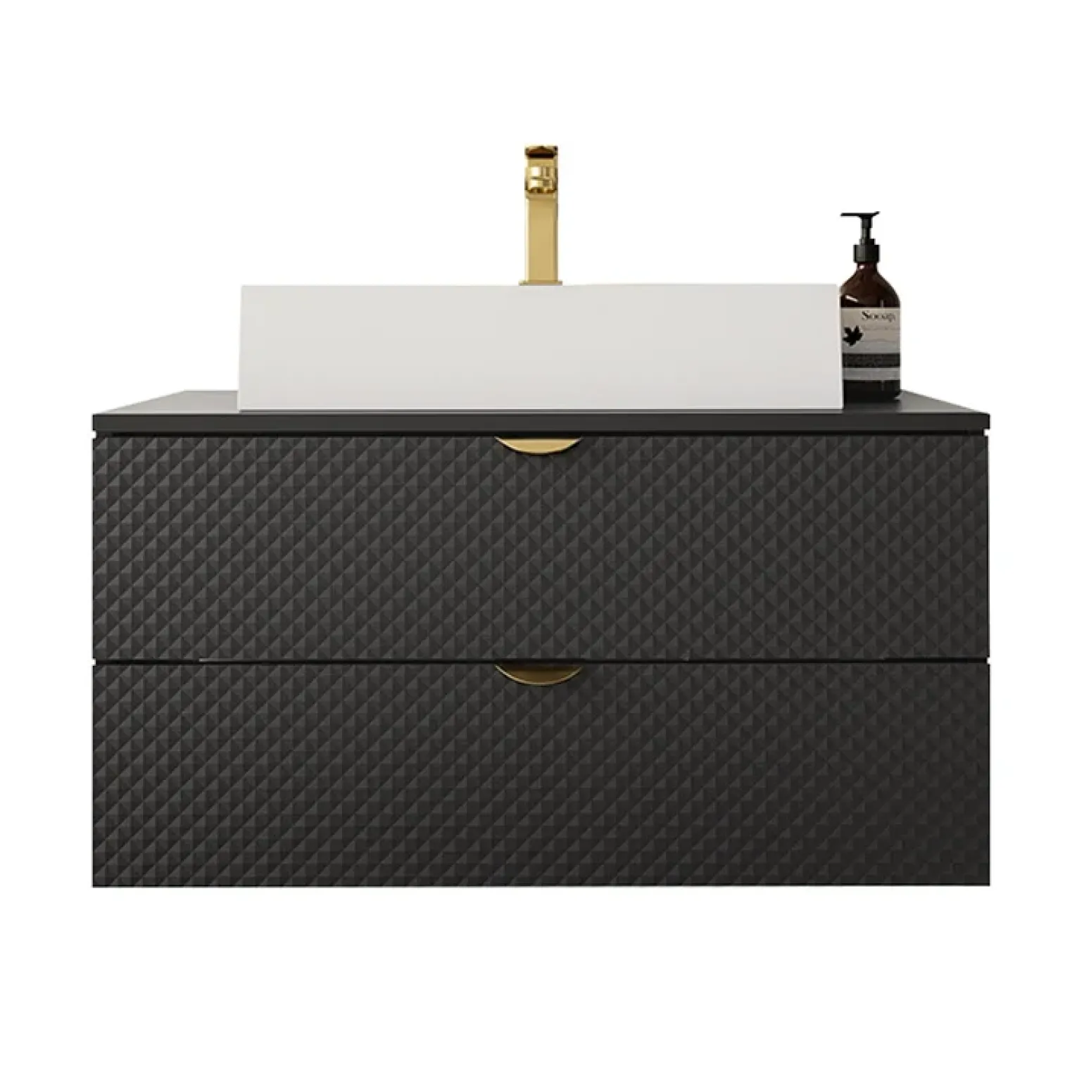 Mobile bagno sospeso 80cm con lavabo 2 cassetti nero Hakone 4