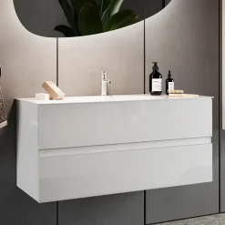 Mobile bagno sospeso 60cm con lavabo 2 cassetti bianco lucido Moon