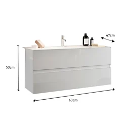 Mobile bagno sospeso 60cm con lavabo 2 cassetti bianco lucido Moon