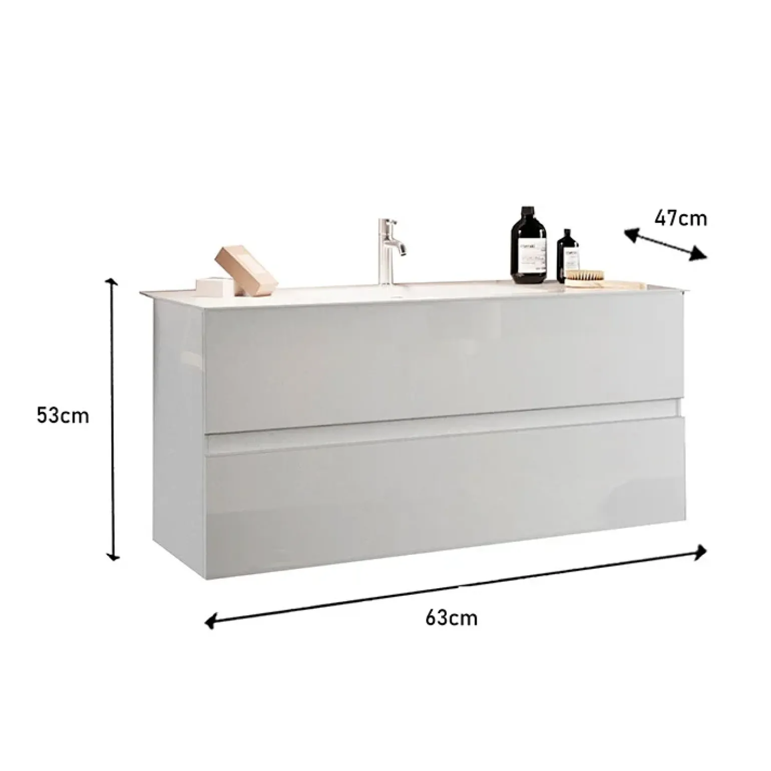 Mobile bagno sospeso 60cm con lavabo 2 cassetti bianco lucido Moon