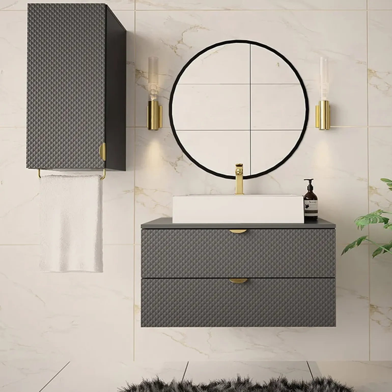Mobile bagno sospeso 80cm con pensile grigio Hakone 3