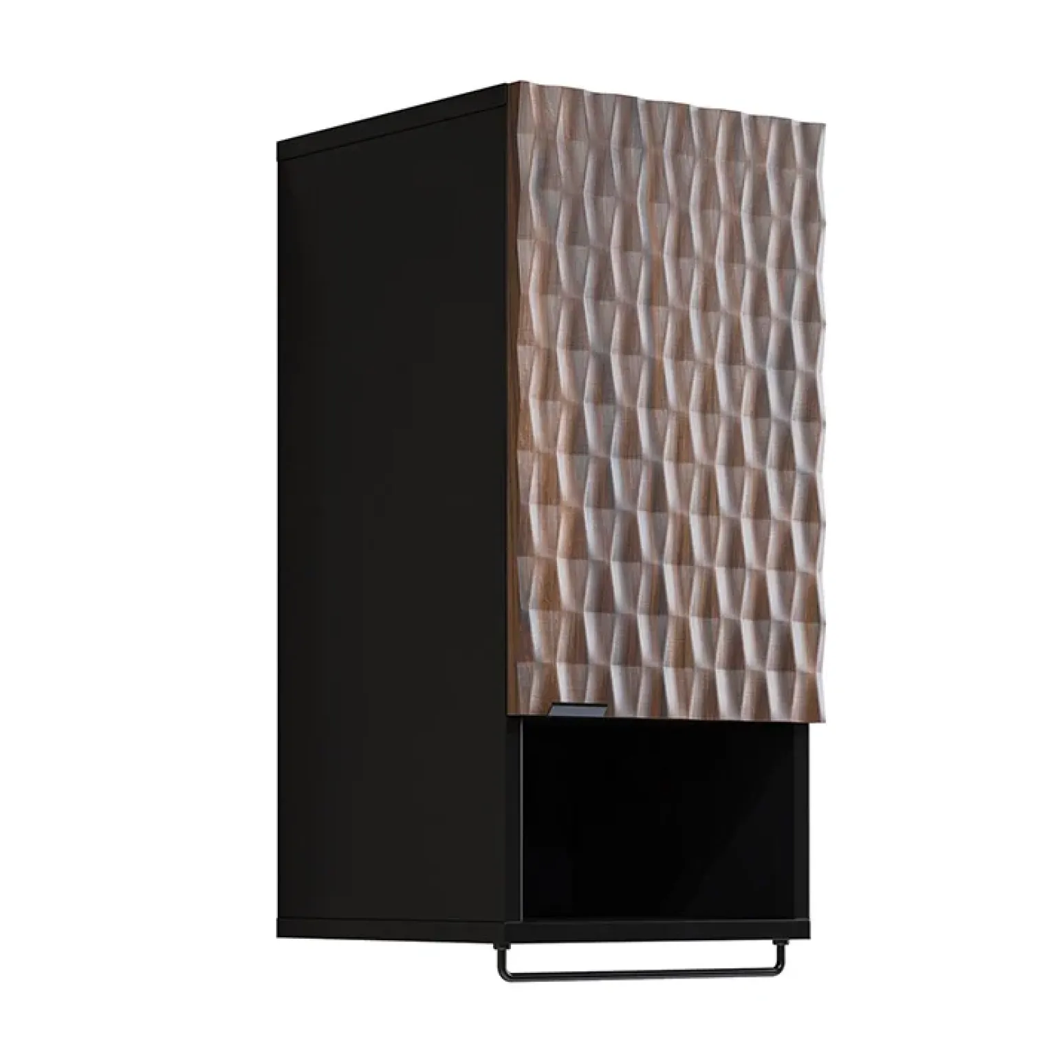 Mobile bagno sospeso 82cm con colonna e pensile nero frontali noce decorati Silvy