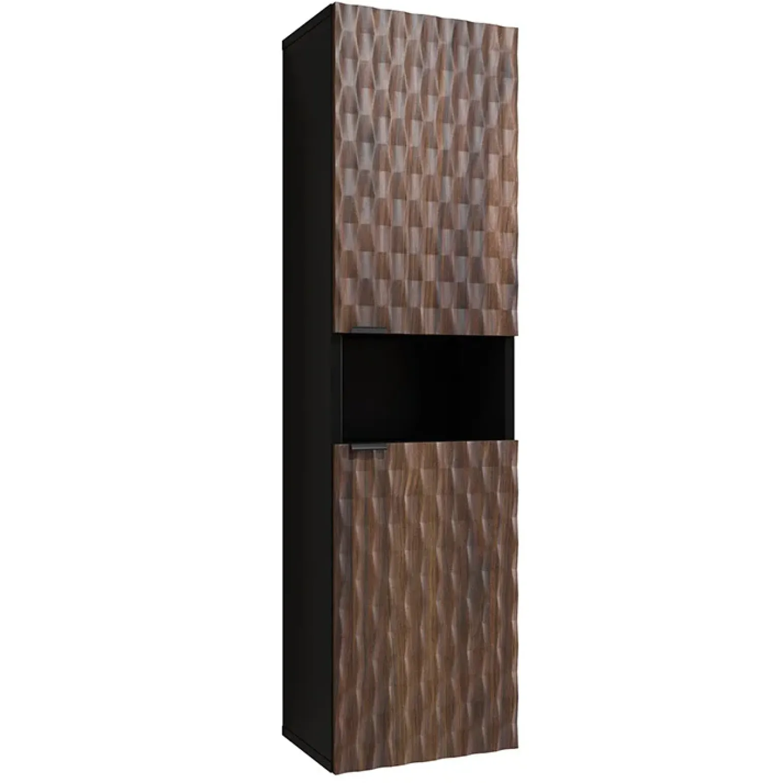Mobile bagno sospeso 82cm con colonna e pensile nero frontali noce decorati Silvy