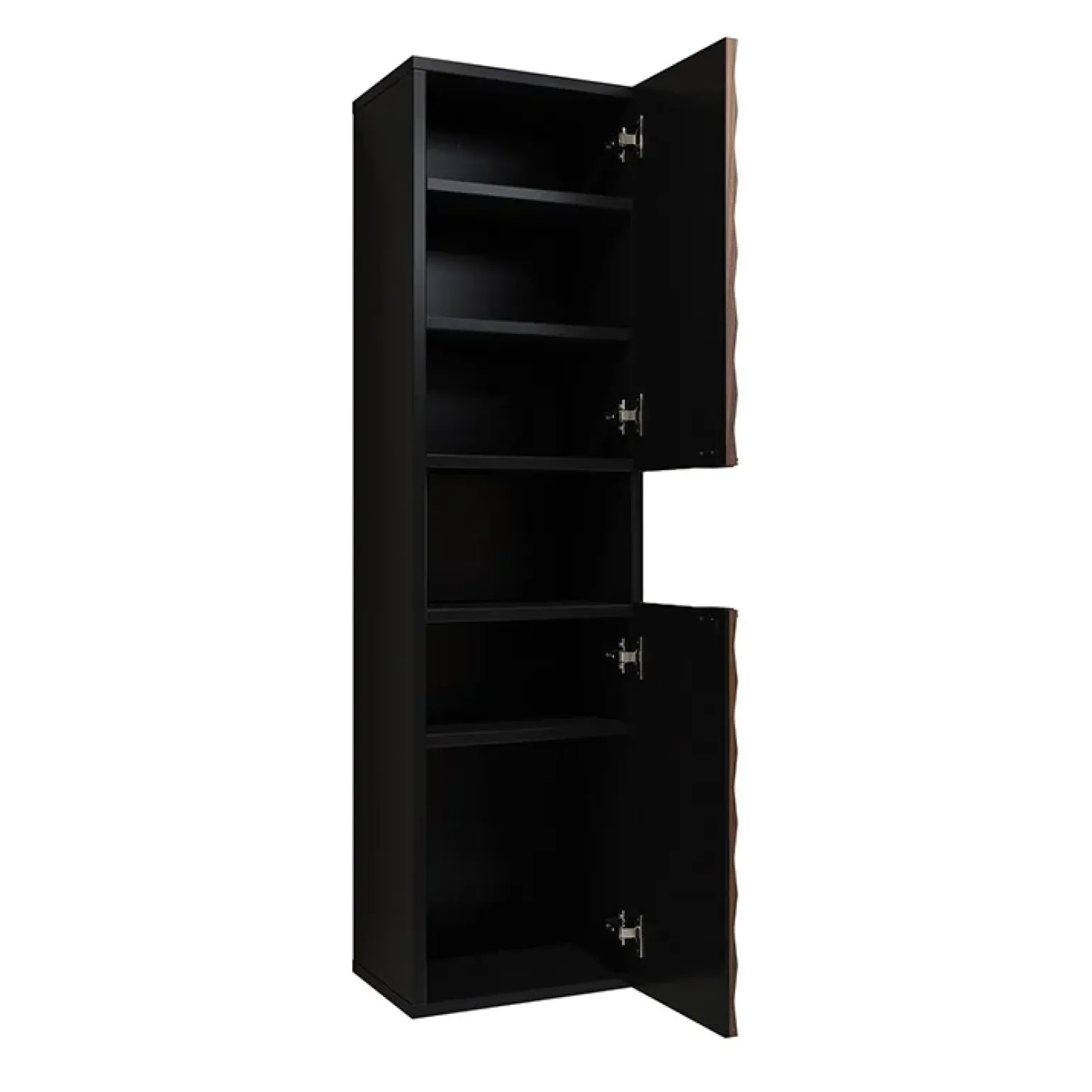 Mobile bagno sospeso 82cm con colonna e pensile nero frontali noce decorati Silvy