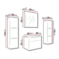 Mobile bagno sospeso 60cm con lavabo, specchio e colonne bianco lucido Teresa
