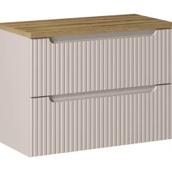 Mobile bagno sospeso 80cm cannettato 2 cassetti beige rovere Cleany