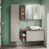 Mobile bagno sospeso 80cm con lavabo, mobile specchio e colonna grigio quercia Serif