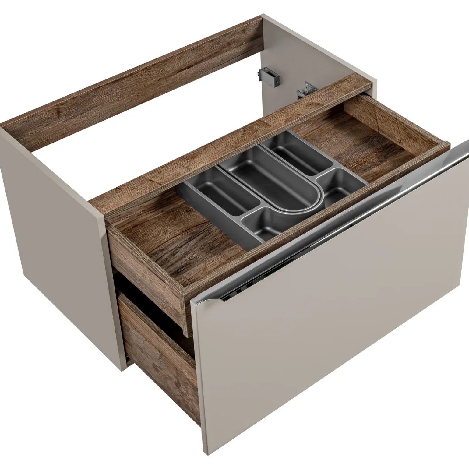 Mobile bagno sospeso 80cm con lavabo, mobile specchio e colonna grigio quercia Serif