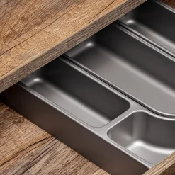 Mobile bagno sospeso 80cm con lavabo, mobile specchio e colonna grigio quercia Serif