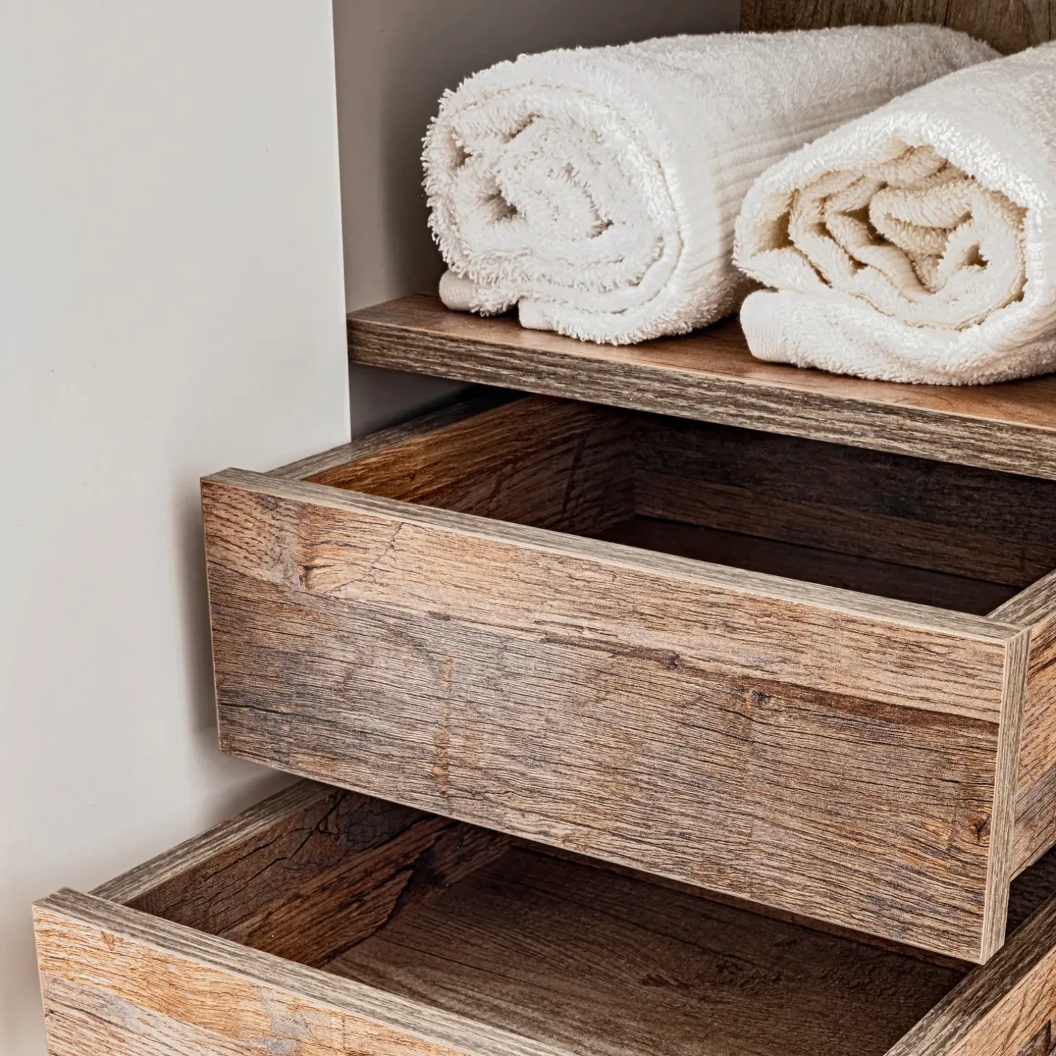 Mobile bagno sospeso 80cm con lavabo, mobile specchio e colonna grigio quercia Serif