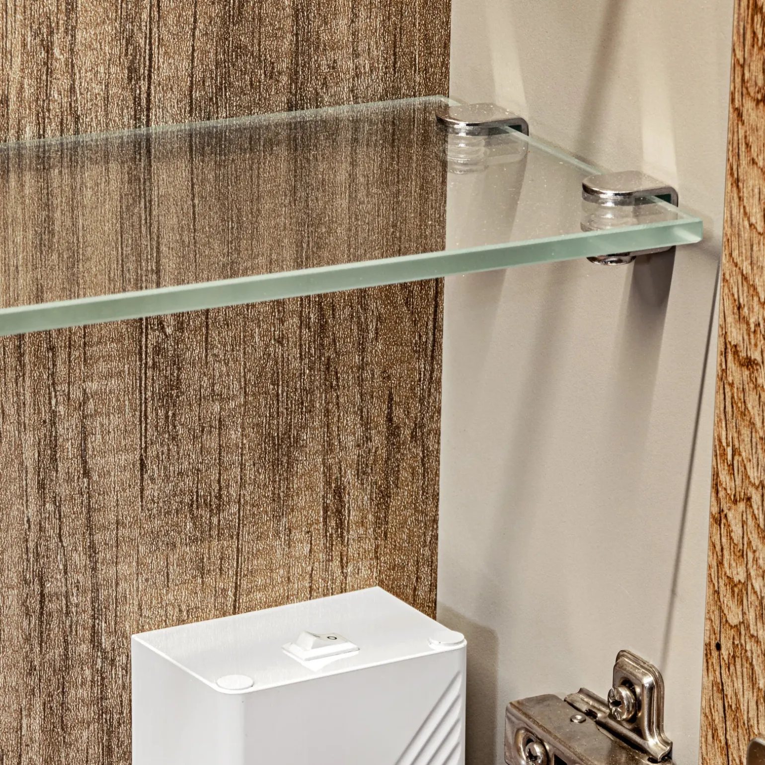Mobile bagno sospeso 80cm con lavabo, mobile specchio e colonna grigio quercia Serif