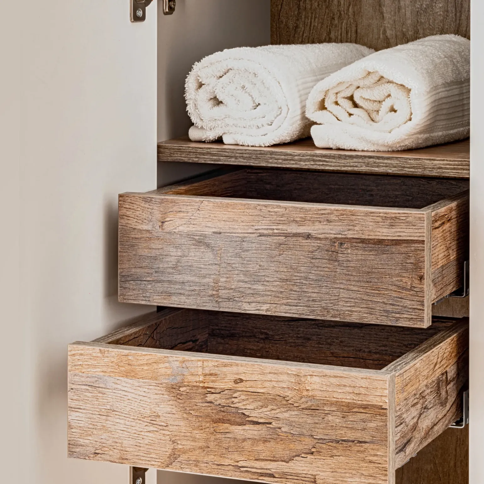 Mobile bagno sospeso 80cm con lavabo, mobile specchio e colonna grigio quercia Serif