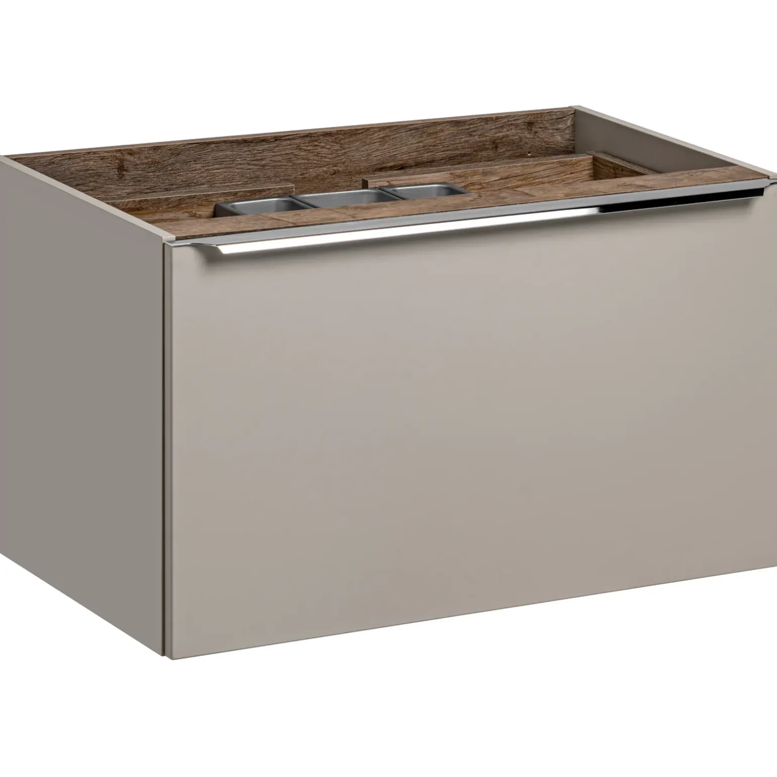 Mobile bagno sospeso 80cm con lavabo, mobile specchio e colonna grigio quercia Serif