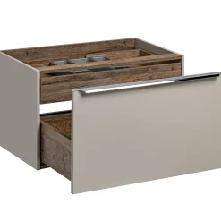 Mobile bagno sospeso 80cm con lavabo, mobile specchio e colonna grigio quercia Serif